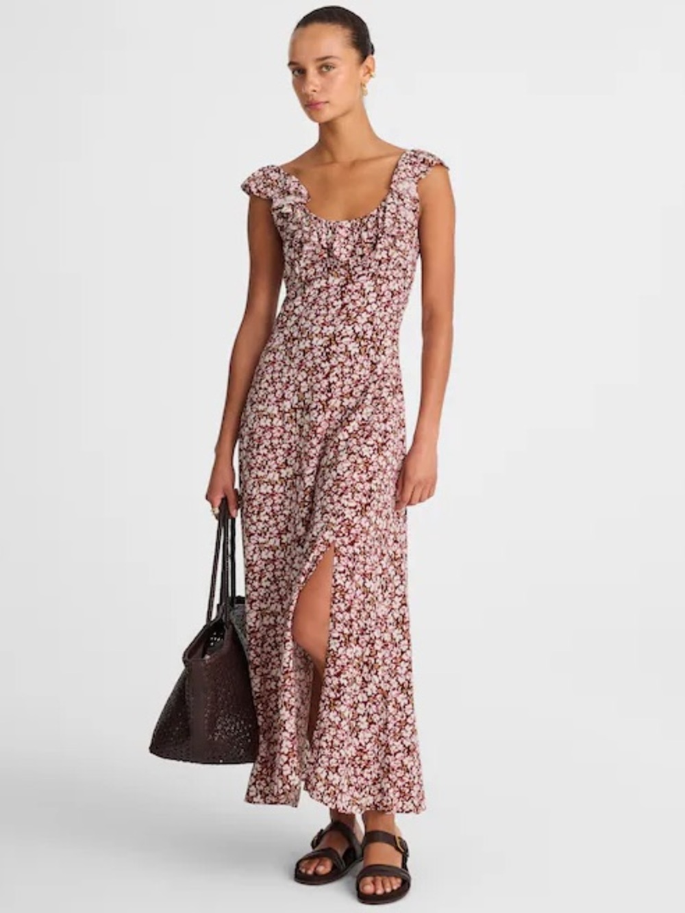 Madewell Ruffled Scoopneck Maxi Dress in Emma Floral Burgundy
